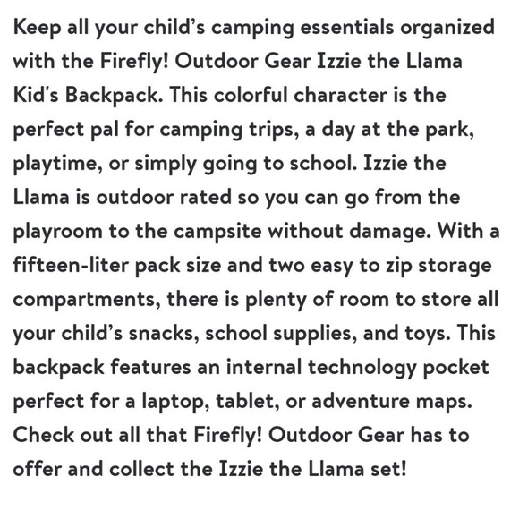 Firefly! Outdoor Gear Izzie the Llama Kid's Backpack 15 Liters - Picture 10 of 11